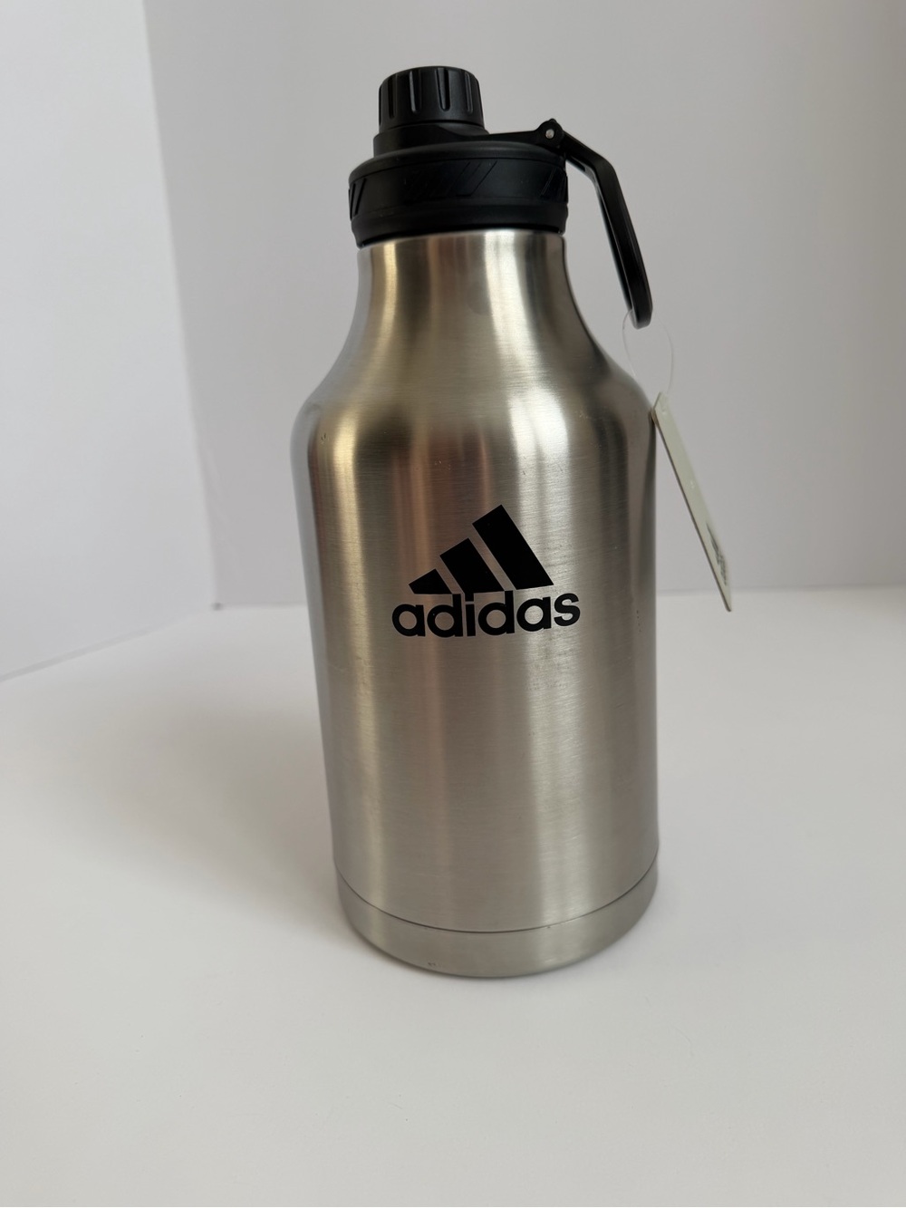 adidas Metallic Silver Water Bottle with Black Cap and Logo 2L